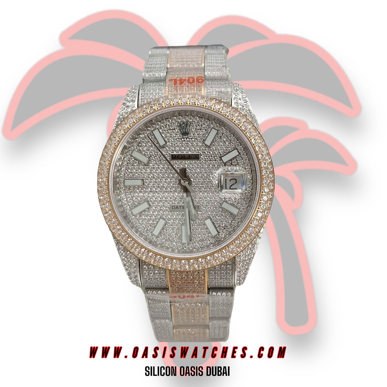 ROLEX DATE-JUST ICED OUT OYSTER BICOLOR STEEL & ROSEGOLD